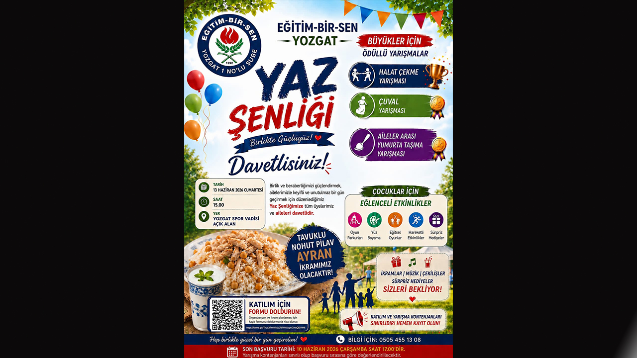 Eğitim-Bir-Sen Yozgat’tan Dev Yaz Şenliği: Kenan Şerefli’den Birlik ve Beraberlik Daveti
