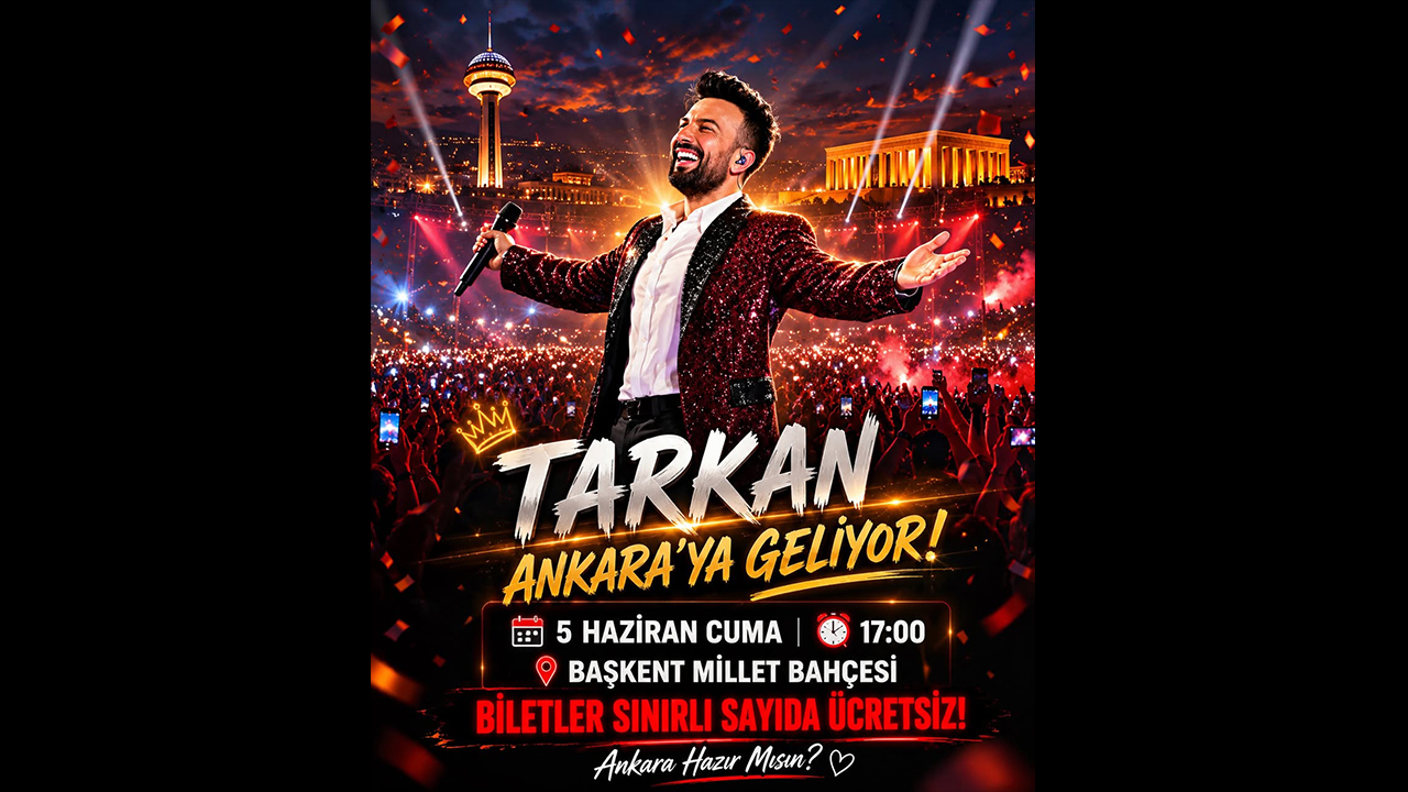 Tarkan Ankara’da Sahne Alıyor: Megastar 5 Haziran’da Millet Bahçesi’nde Ücretsiz Konser Verecek