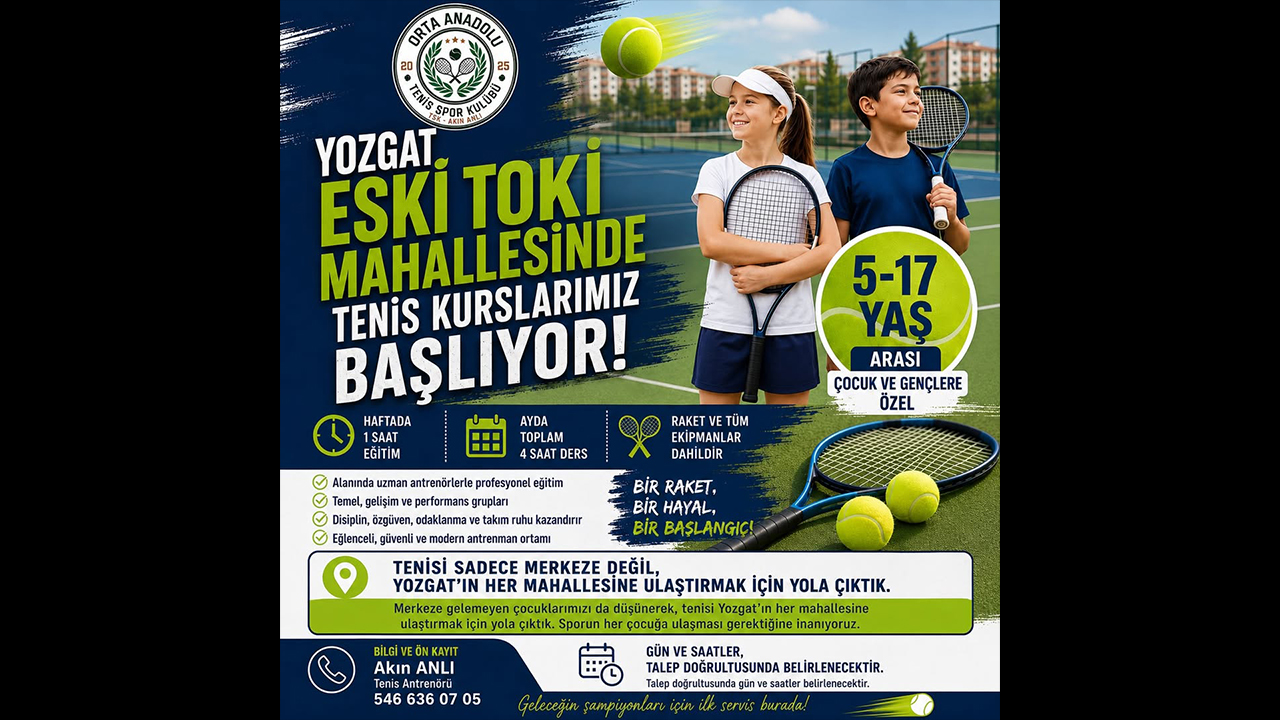Yozgat Eski TOKİ Mahallesi’nde Tenis Kursları Başlıyor: Çocuklara Sporla Gelişim Fırsatı