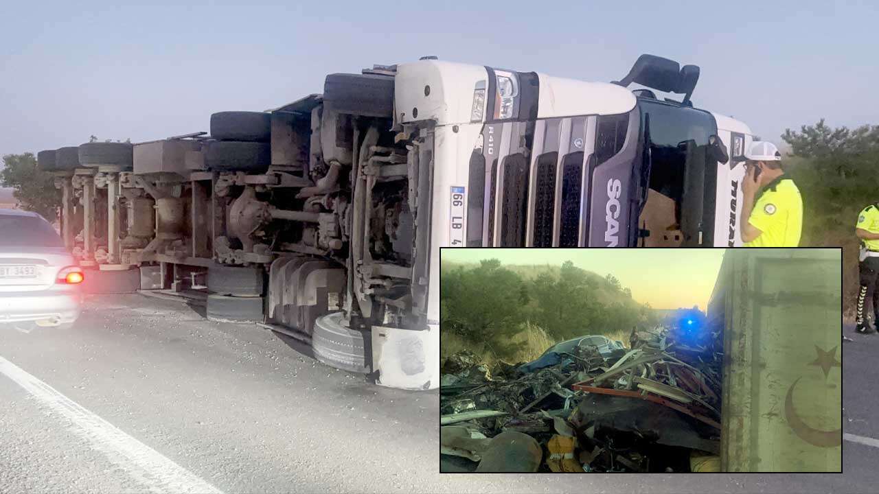 66 plakalı tır Kırıkkale'de devrildi