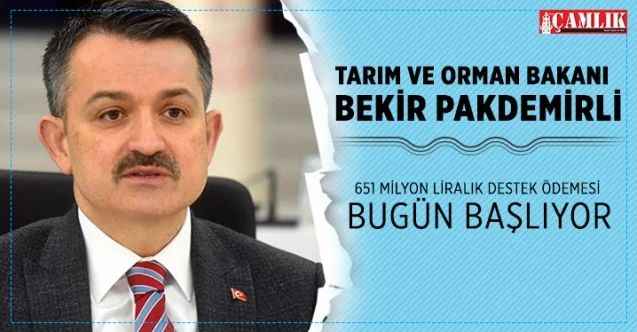 Bakan Pakdemirli, 651 milyon liralık destek ödemesi bugün başlıyor