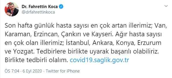 Sağlık Bakanı Fahrettin Koca uyardı : Yozgat Ağır Hasta