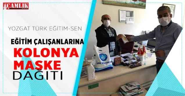 Türk Eğitim Sendikası Yozgat Şube Başkanlığı üyeleri ve eğitim çalışanlarına kolonya ve maske dağıttı